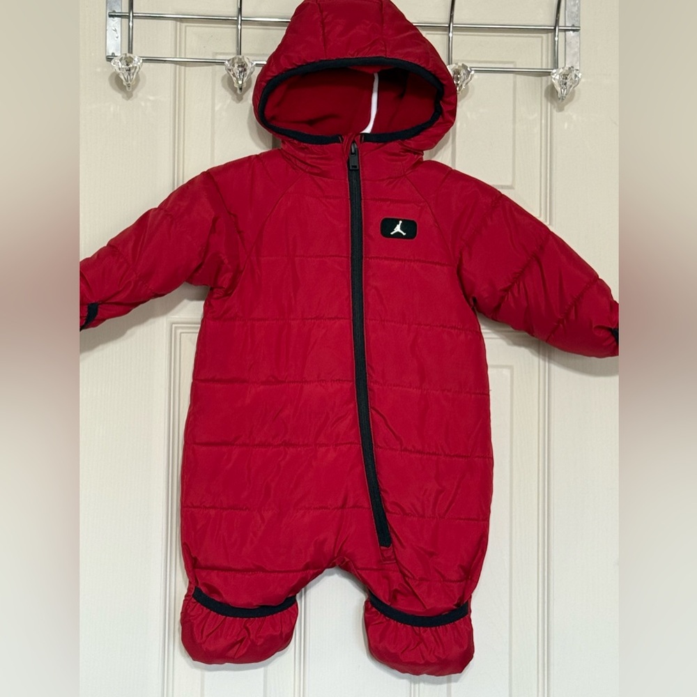 Jordan Jumpman Red & Black 6 Month Kids One Piece Lined Puffer Snowsuit